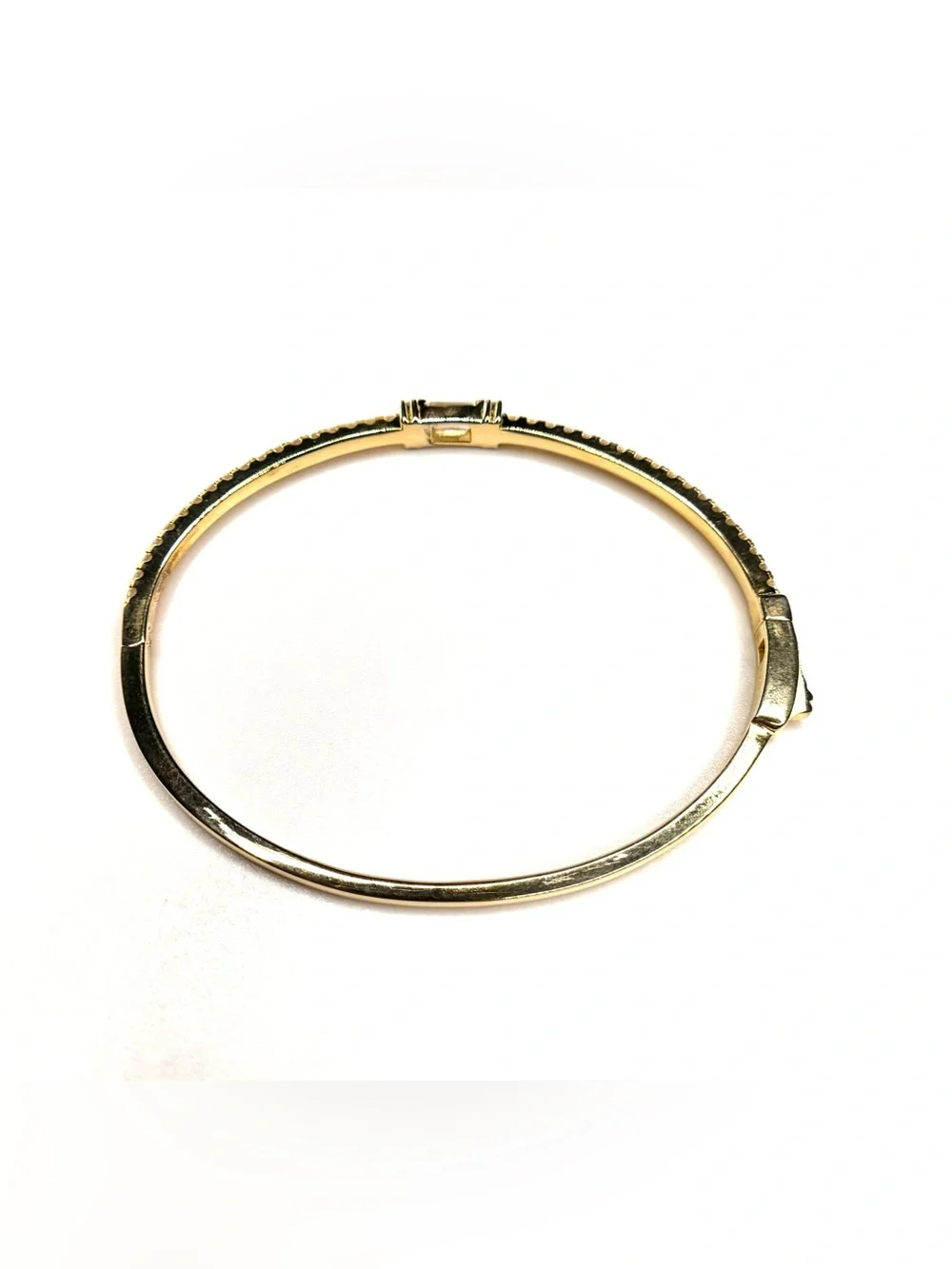 18K Gold w/ Simulated Stones Bangle with Emerald-Cut Center Stone (video)